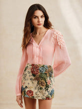 Anewsta Romantic French Style 3D Flower Chiffon Shirt
